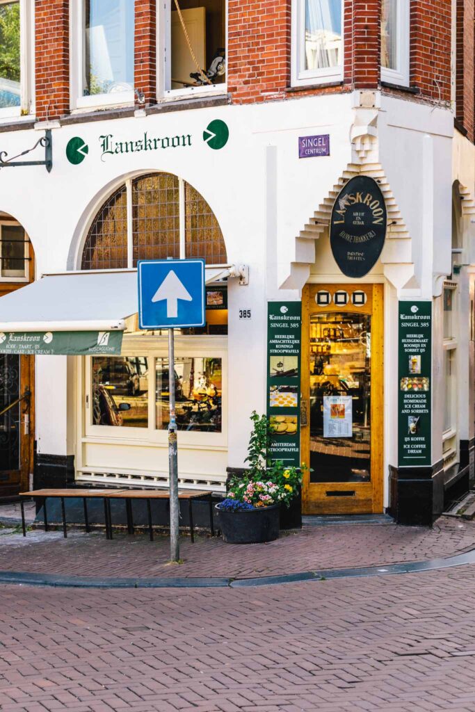 The facade of Lanskroon bakery in Amsterdam, shot for luxury boutique hotel The Dylan