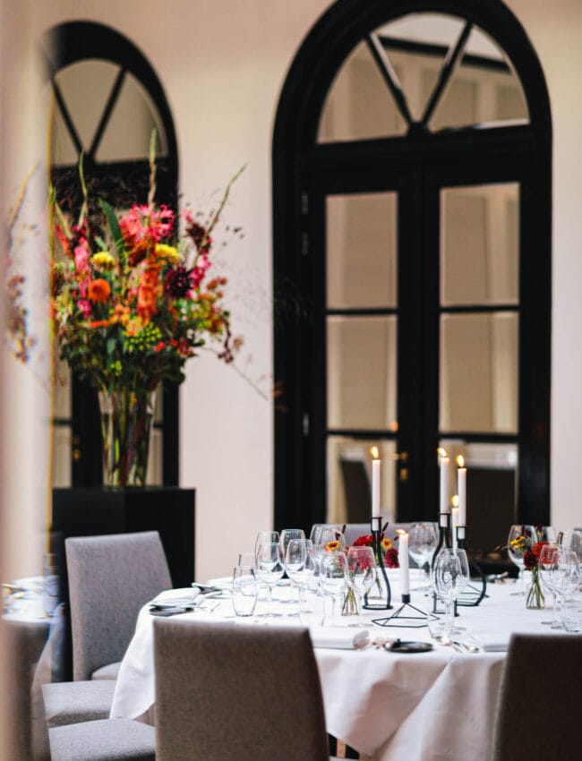 Close up shot of a set-up table in the Ariana meeting and private dining venue at The Dylan Amsterdam, boutique hotel and part of The Leading Hotels of The World