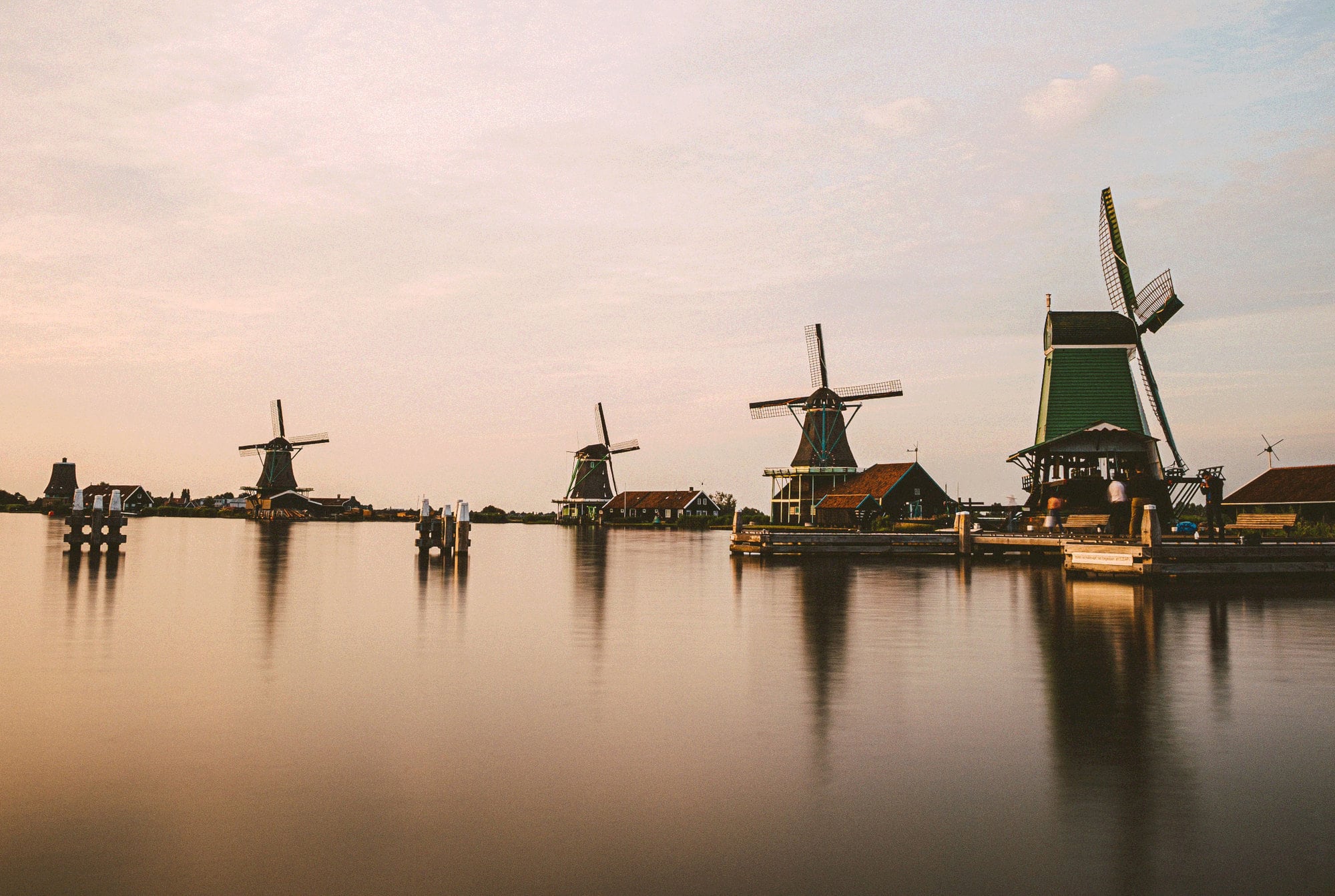 Zaanse Schans Netherlands: Scenic View of Historic Windmills and Traditional Wooden Houses in Dutch Village