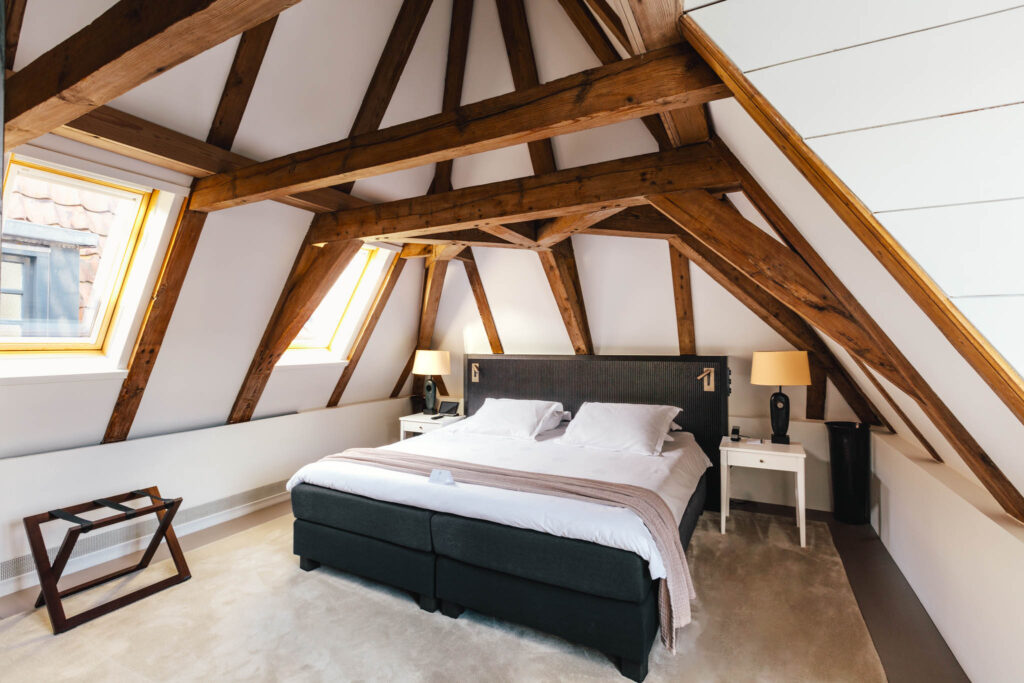 A Loft style suite at luxury boutique hotel The Dylan Amsterdam, member of The Leading Hotels of The World.